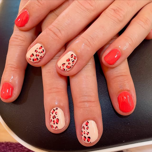 Red leopard print nails